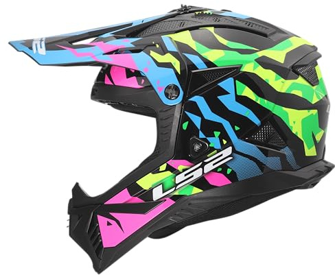 LS2, Motocross Helm FAST II GROTESK Blue Pink Green, L