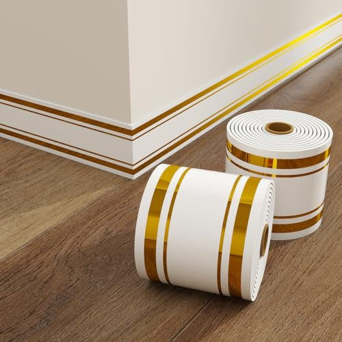 UDJKSHAL Plinthe Murale, Baguette de Finition en PVC autocollante for stratifié, plinthe adhésive for chambranle, moulure Flexible for Sol, Mur et Plafond(T)