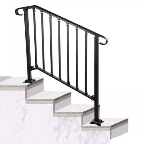 Treppengeländer Außen, Verstellbar, aus Schmiedeeisen, Geeignet for Beton, Veranden, Terrassen und Außentreppen(135cm/53in)
