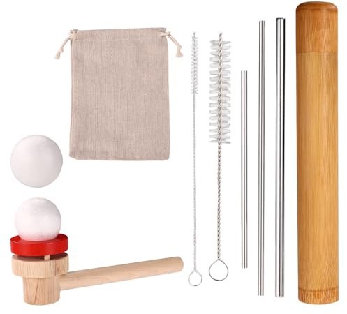 Fukaisu 10pcs Sound Straw Vocal Training and Auxiliary Tools, Stainless Steel Singing Straw Vocal Trainer with Brush Canister & Bag for Breath Control Voice Warm-Up