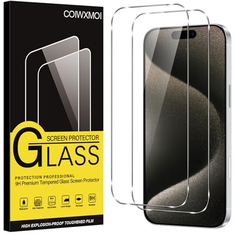 Coiwxmoi Lot de 2 Verre Trempé pour iPhone 15 Pro max, Film Protection Écran, 9H Dureté Anti-Rayures Sans Bulles Facile à Installer 0,33mm HD Ultra Transparent Protecteur Vitre