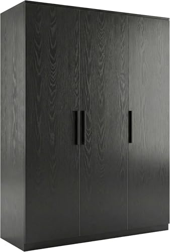 Blisswood Wardrobes for Bedroom 3 Door Wardrobe with 6 Shelves & Hanging Rail, Large Wardrobe Storage Cupboard, Triple Wardrobes for Bedroom Furniture, 176H x 120W x 51D cm (Black)