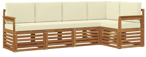 vidaXL Sofagarnituren 5 pcs Natur und Creme Massivholz Akazie, Garten-Sofa, modernes Outdoor-Möbel, robuster Lounge-Satz, Bequeme Terrasse-Sitzmöbel für Dein Zuhause
