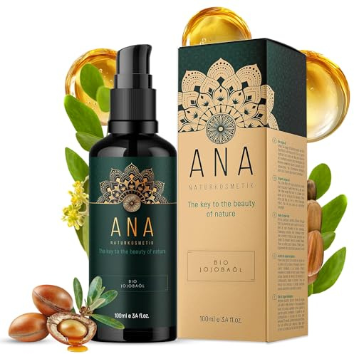 ANA Naturkosmetik BIO Jojobaöl mit Vitamin E 100ml – 100% rein & kaltgepresst – Gesichtsöl, Haut & Haare – Feuchtigkeit & Pflege für trockene, empfindliche Haut – vegan Naturkosmetik