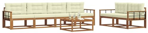 vidaXL Outdoor-Sofagarnitur mit Kissen 7 pcs Natur und Creme, Modernes Garten-Sofagarnitur, langlebige Gartenmöbel, modulare Gartenmöbel, Lounge-Dekor für Poolseiten
