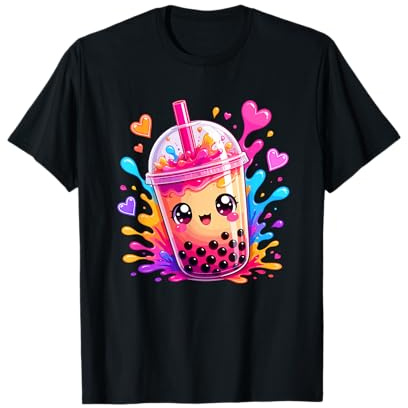 Cute Kawaii Boba Tea Bubble Tea Lover Hearts T-Shirt