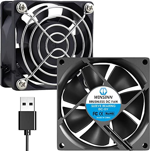 WINSINN Ventilador USB de 60 mm 5 V para PC de Bricolaje Router Proyector – 0,25 A 1,25 W 4700 + -10% RPM (Paquete de 2 Unidades)