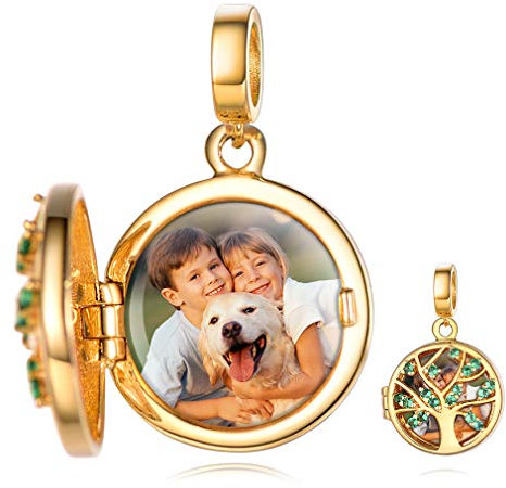 Custom4U Charme Photo Personnalisés Or Charm Arbre de Vie pour Bracelet Pendentif avec Photo Gravé Perle Beads Cadeau Femme Maman Fille