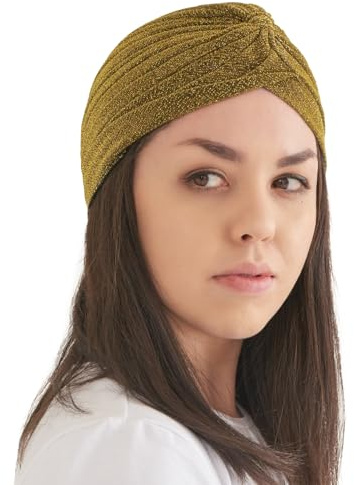 CHARM Glitzer Mode Turban Hut Twist Boho Bandana Arabisch Festival Chemo Hut Gold