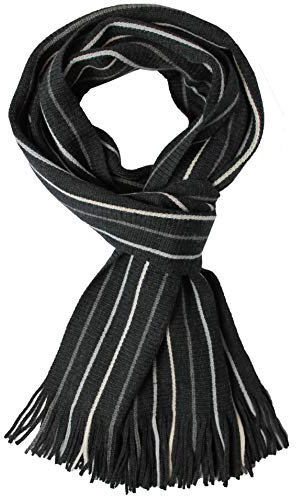 Rotfuchs Strickschal Herrenschal Damenschal Unisex reine Wolle gestreift feinstrick mit Fransen Anthrazit 190 x 23 cm R10
