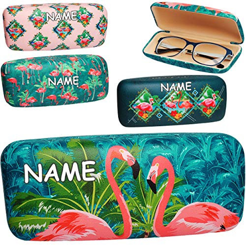 alles-meine.de GmbH Brillenetui/Brillenbox - Flamingo - inkl. Name - Hardcase/Hartschale - extrem stabil - Etui mit Motiv - groß - Softtouch - für Brille oder andere Kleinigk..