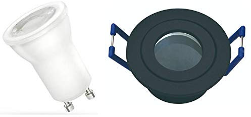 3 x Kleiner Led Feuchtraumeinbaustrahler IP44 Spot Lampe Deckeneinbauleuchte rund schwarz + 35mm MR11 Led GU10 neutralweiss für Deckeneinbau 230Volt Anschluß Einbautiefe 6cm