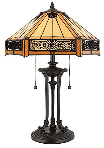 Licht-Erlebnisse Tischlampe Tiffany Stil in Bronze Antik Design H:59cm mit Zugschalter Tischleuchte Wohnzimmer