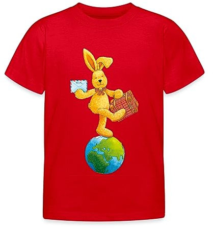 Spreadshirt Felix der Hase Weltenbummler Kinder T-Shirt, 98/104 (3-4 Jahre), Rot