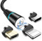 Magnetisches Ladekabel, 3 in 1, 3 A, schnelles Laden und Synchronisieren von Daten, magnetisches Kabel mit Micro-USB, Typ C, Ip-Adapter für Phone, Android Samsung, Huawei, Kindle (2 m, schwarz)