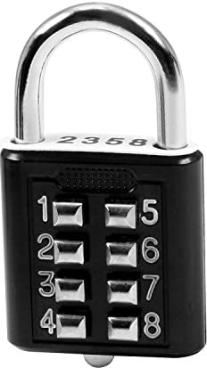 MroMax 1 cadenas à combinaison à 8 chiffres avec bouton poussoir pour casier, salle de sport, étui, tiroir, boîte à outils Noir
