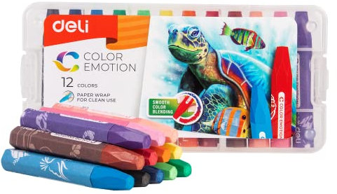 deli Wachsmalstifte Kinder – 12 Leuchtende Farben Wachsmalkreide – Ölkreide & Pastellkreide Set – Stifte ab 1 Jahr – Malstifte für Kinder – Buntstifte & Künstlerbedarf – Bruchsicher & Ergonomisch