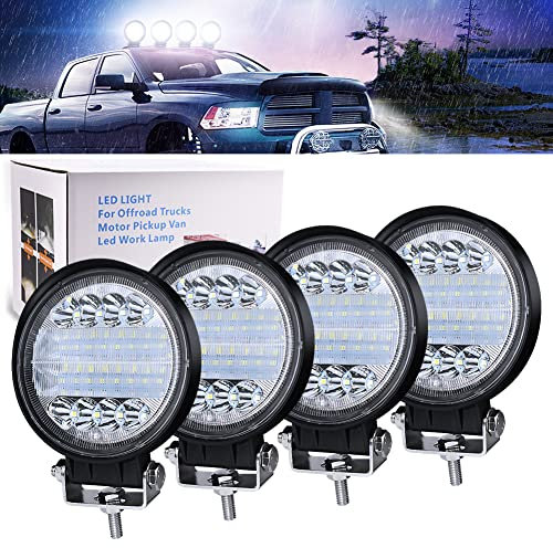 Biqing 72W Phare de Travail LED,4.5 Inch Phare de Travail Rond 7200lm Additionnel 4x4 Projecteur Flood Combo Feu de Brouillard Lampe Conduite 12V 24V Projecteur Longue Portee LED (4)
