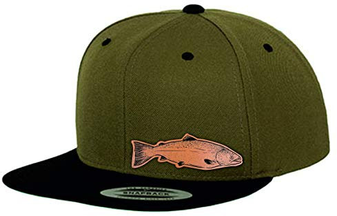Angler Cap mit Echtleder Forelle Patch Fishing Angel Mütze Kappe (Oliv)