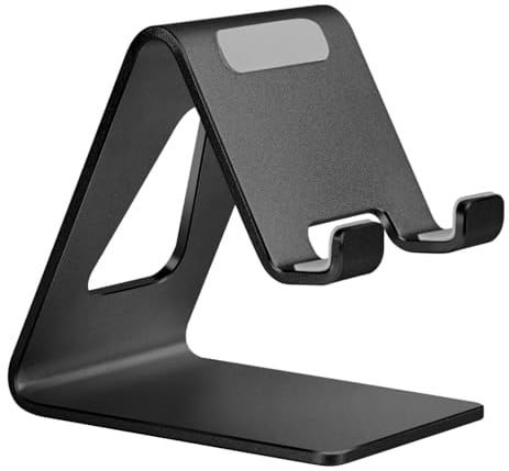 Aoviho Cell Phone Stand for Desk, Desktop Phone Holder, Aluminum Mobile Phone Stand for iPhone 15 14 13 12 pro Mini 11 X Xr Xs max 8 7 6 6s Plus Samsung Galaxy S21 Ultra All Smart Phones, Black