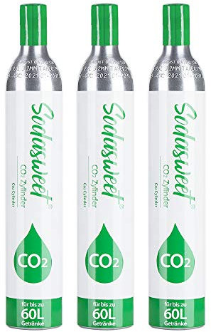 SODASWEET 3 x CO2 Zylinder, Neu & Erstbefüllt in Deutschland, Kohlensäure Zylinder Soda Zylinder 425g Kohlensäure für ca. 60 L Wasser, geeignet für Sodastream Wassersprudler usw, 10 Jahre TÜV
