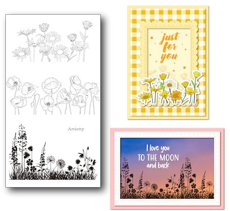 arriettycraft Schöne Mohnblumen, Löwenzahn-Hintergrund, Gänseblümchen, transparente Stempel für Kartengestaltung, Dekoration und DIY