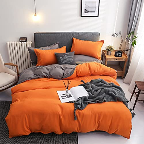Gezu Bettwäsche-Set, 140 x 200 cm, orange/grau, einfarbig, wendbar, für Einzelbett, Mikrofaser, Kinder, Erwachsene, mit 1 Kissenbezug 65 x 65 cm, mit Reißverschluss