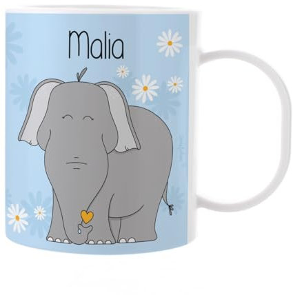 Striefchen® Kindertasse mit Namen aus Kunststoff Tiermotiv Elefant