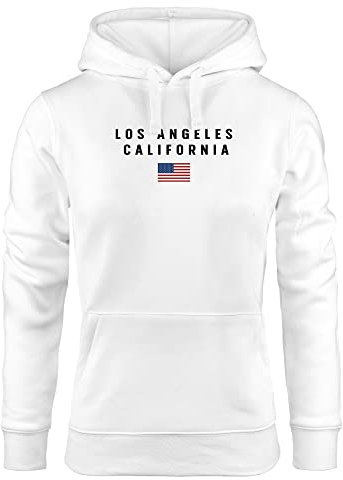 Neverless® Hoodie Damen Bedruckt Schriftzug California Los Angeles USA Amerika Flagge Kapuzen-Pullover Fashion Streetstyle weiß XL