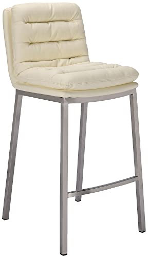 CLP Barhocker Dundalk Kunstleder I Thekenhocker Mit Kunstlederbezug I Tresenhocker Mit Metallgestell I Barstuhl Mit Fußstütze, Farbe:Creme, Gestell Farbe:Edelstahl