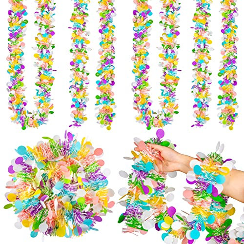 Whaline Oster-Lametta-Girlande, 7,8 m, buntes Lametta, gedreht, mit Konfetti, Frühlingsdekoration, Dekoration für Urlaub, Tür, Baum, Kaminsims, Fenster, Outdoor, Partyzubehör, 4 Stück