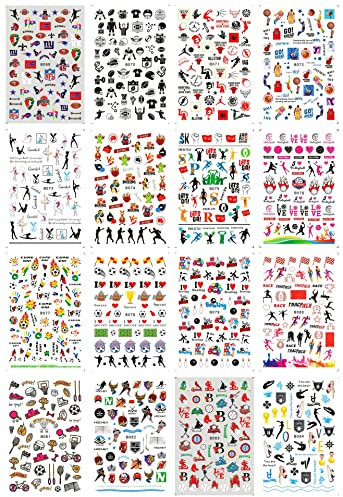 CHANGAR Lot de 16 feuilles d'autocollants pour nail art - Motif joueur de basket-ball - Drapeau de pom-pom girl - Pour femmes et filles