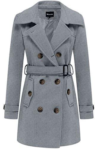 Wantdo Wintermantel Damen lang Winddicht Zweireihige Gürtel Mäntel | Winddicht,Warm,Cabanjacke mit Schulterklappen,Abnehmbare Gürtel, Wollmischung Erbsenmäntel,Slim Fit,Frühling & Winter,Alltag
