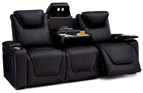 Seatcraft Concerto Heat & Massage, Italian Leather Sofa w/Fold-Down Table, Power Headrest, Power Recline, Black