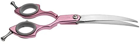 EHASO Langlebige Japan-Stahl-Schere - 18 cm - Hundeschere gebogen - pink - Ausdünnschere mit Aluminium-Griff - Hochwertige Fellschere - Für EIN ideales Fell Ihres Hundes - Profischere