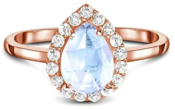 Bishilin Ringe Damen Silber 925, Verlobungsringe Tropfen mit Mondstein Eheringe Nickelfrei Rosegold Gr.60 (19.1)