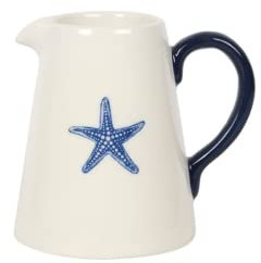 Stunning White & Blue Ceramic Starfish Flower Jug - 12cm x 9cm (1 Pc.) - Spacious, Durable & Stylish Design - Ideal for Everyday Use - Perfect for Home Decor & Gift
