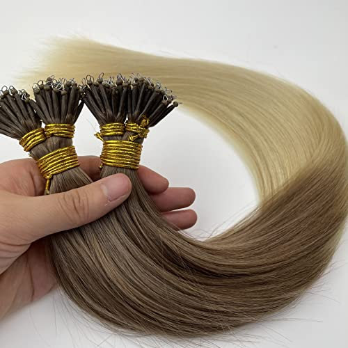Haarverlängerung, Remy-Echthaar, Nano-Ringe, doppelt gezogen, 50,8 cm, 1 g/s, 50,8 cm, #T12/613 – Hellbraun/Hellblond Ombre