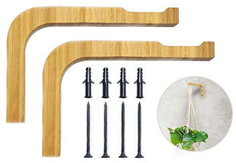 jolz® Pflanzenhalterung Bambus 2er Set - für Hängepflanzen & Makramee - Home Deko Wandhaken aus Holz - Pflanzen Wandhalterung im Boho Design zum Schrauben - Halterung für die Wand Deko - bis zu 3Kg