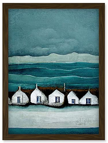 Row Of White Fisherman Cottages Isle Of Jura Artwork Framed Wall Art Print A4