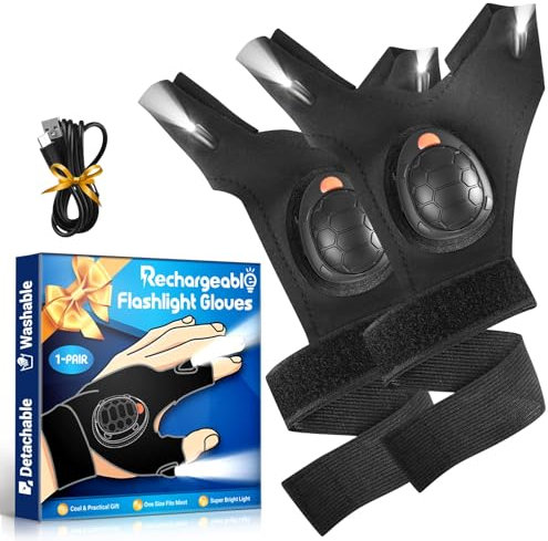 LED Flashlight Gloves Gifts for Men - Christmas Stocking Stuffers for Men Christmas Birthday Gifts for Dad Husband Him, Cool Gadgets Hands Free Light Gloves Tool for Women Husband Boyfriend Mechanics,