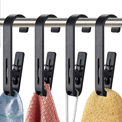 WEKIWGOT 4 ganchos de ropa con pinzas, perchas para calcetines, botas, sujetadores, toallas, lápices de plástico fuertes para baño, armario, cocina, oficina (negro)