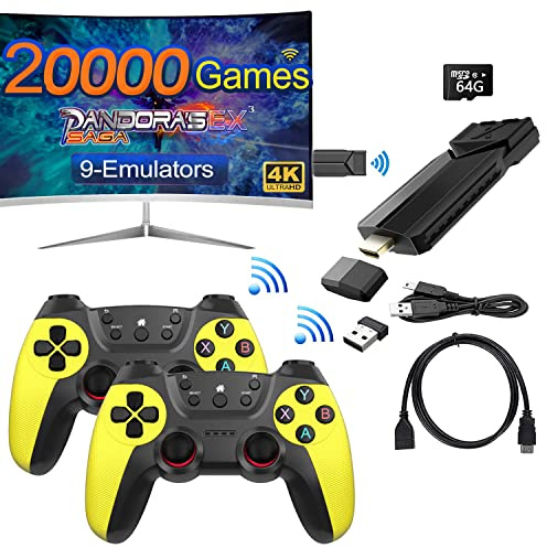 CUSTIC 20000+ Games, Wireless Retro Game Console, Handheld Console, Plug and Play Video Game Stick, 9 emulators, 4K HDMI Output, Dual 2.4G Wireless Controllers