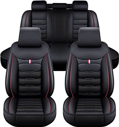 NEEDBUY Auto Sitzbezüge für Hyundai i30 Fastback I-30 Fastback N / i30 Fastback N Line 5-Sitze PU Leder Vorne und Hinten Autositzbezüge Zubehör,Black-Red-Standard_Set
