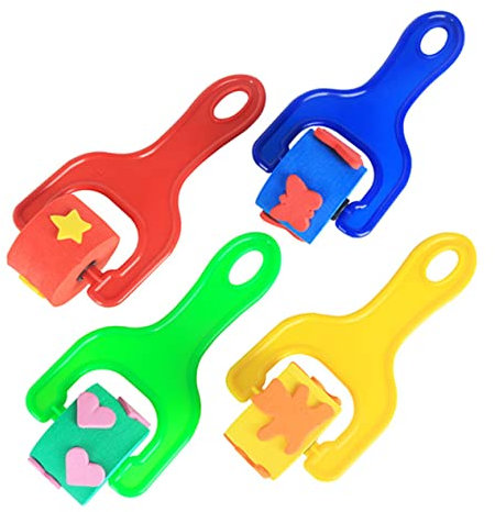 COHEALI 4 Pièces Peinture Pinceau Éponge Tampon De Peinture pour Enfants Rouleaux De en Mousse Pinceau Éponge Graffiti Préscolaire Brosse à Rouleau Eva Multifonction