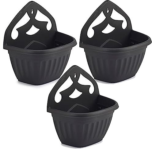 ZARVICZONIA Planters Pots - Wall Mounted for Plants and Flowers (Pack of 1, 2, 3, 4, 5) (Black (Pack of 3))