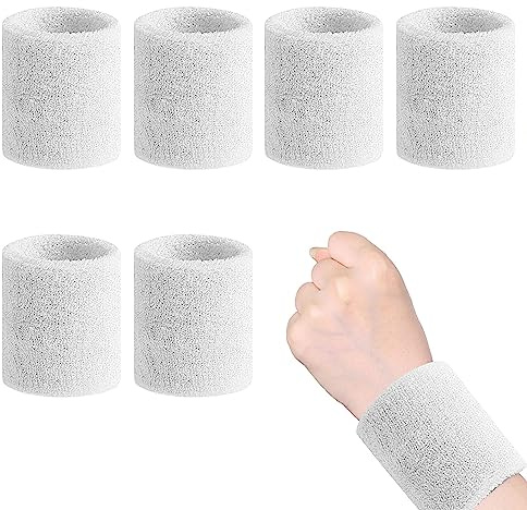 Schweißband, 6 Stück Sport Wristbands, Atmungsaktiv Schweissband Handgelenk, Fitness Arm Schweißband, für Tennis Basketball Fußball, Laufen, Weiß