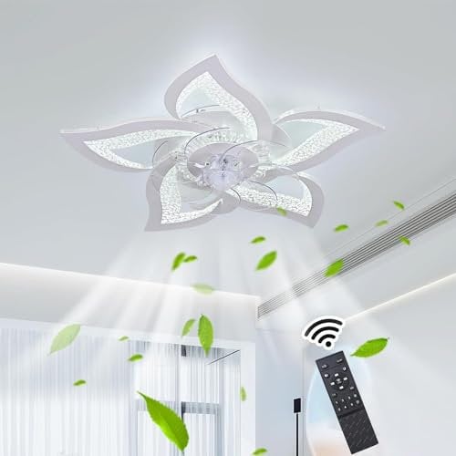 Oninio Ventilatore da Soffitto con Luce Ventilatore LED Dimmerabile con Telecomando 6 velocidades Ventilatore da Soffitto a Forma di Fiore per Soggiorno Camera da Letto (Bianco 62.5cm)