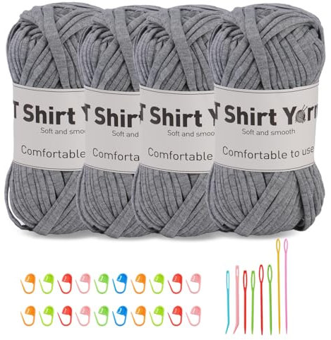 Doxiru 4er-Pack 100g T-Shirt-Garn-Set, Strickgarn, Stoff, Baumwollgarn, Weiches Großes Garn, Häkelgarn-Set, Webzubehör (Graue Farbe)