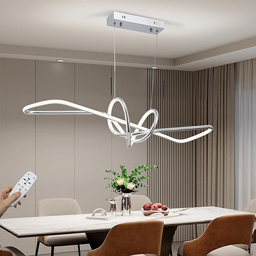 Modern LED Pendelleuchte Spirale-Design Hängelampe 48W Dimmbar mit Fernbedienung und Memory-Funktion höhenverstellbare Esstisch Kronleuchter für Wohnzimmer Arbeitszimmer Büro Esszimmer 86cm (Chrom)